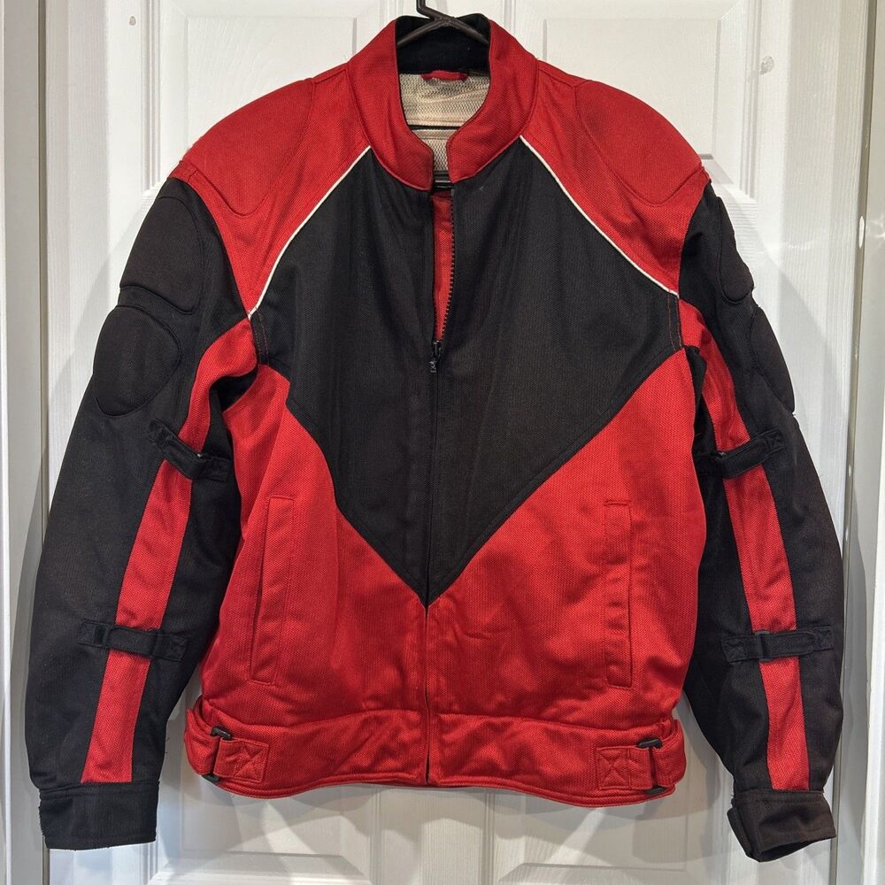 Vintage Hein Gericke Red Black Nylon Motorcycle Jacket Padded Full Zip Biker L